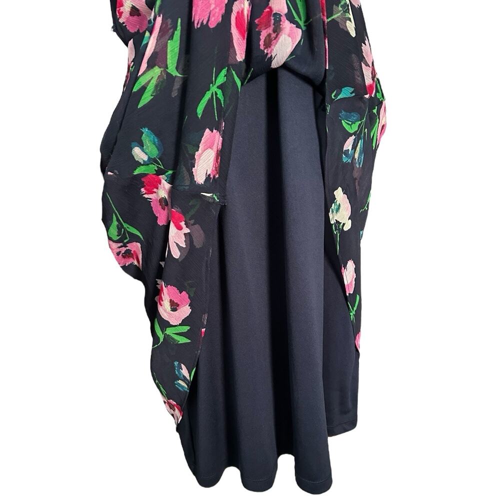 DKNY Navy Blue Floral Chiffon Wrap V-Neck Midi Dress Size 10 Preppy Professional - Picture 6 of 11